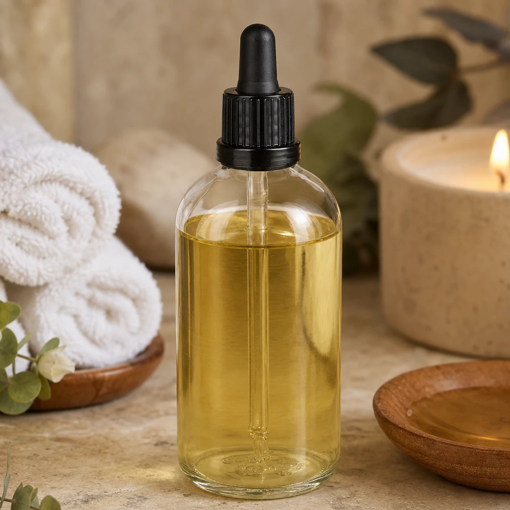 Flacone per pipette da 100 ml nero OV ClearLine UT18/100 Olio trattante color oro in flacone con pipetta in vetro trasparente da 100 ml ClearLine UT18 Spa Ambiente