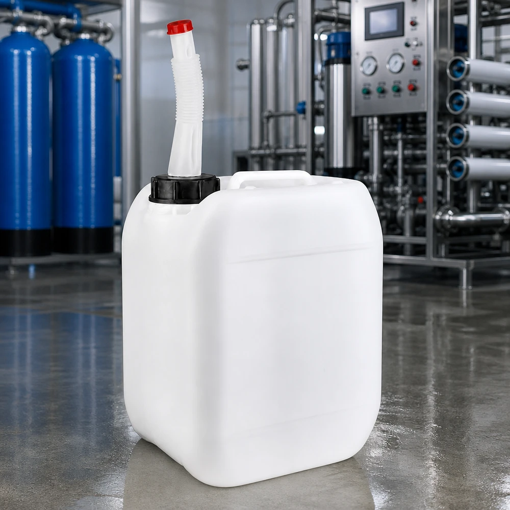 Bidon 5 litres avec tuyau d'écoulement Flex Récipient en plastique portable de 5 litres avec tube de remplissage flexible et bouchon rouge, utilisé en milieu industriel