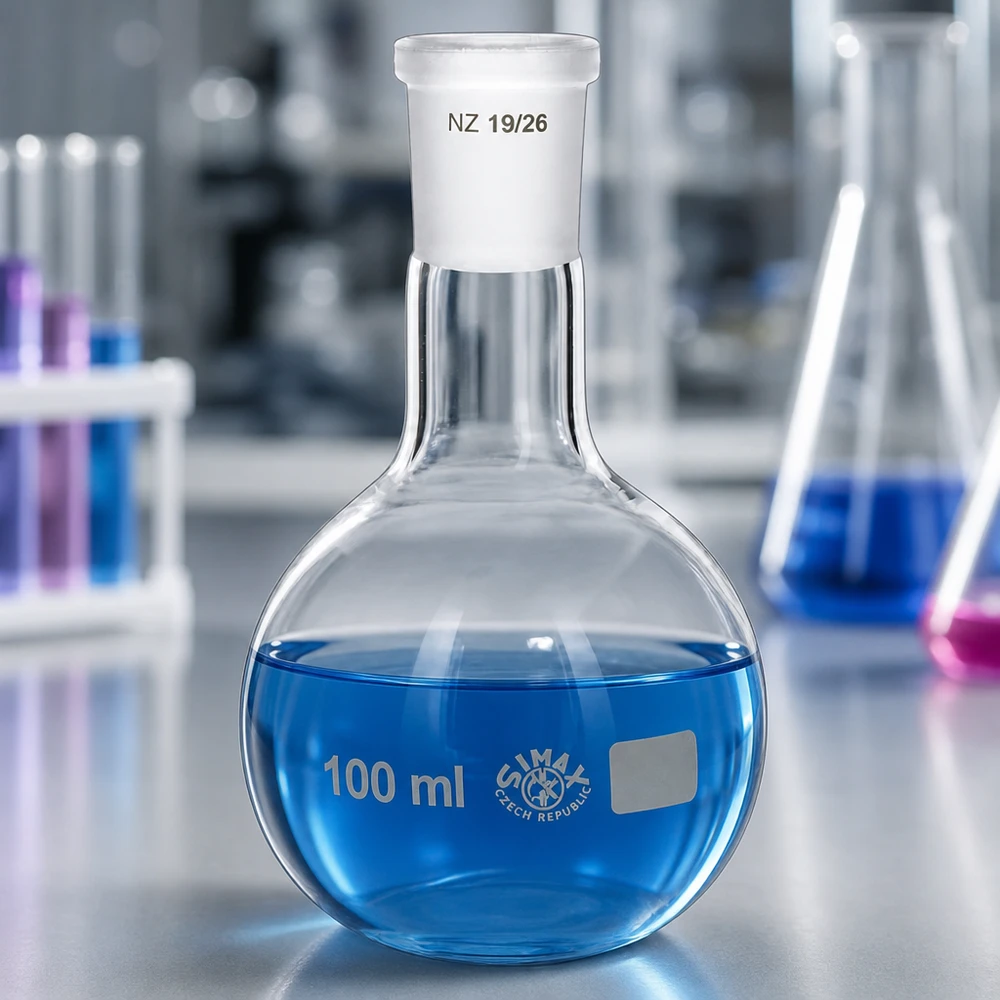 Stehkolben 100ml mit Normschliff (19/26) Chemiekolben 100ml aus hochwertigem Glas - ergonomische Form für sichere Handhabung