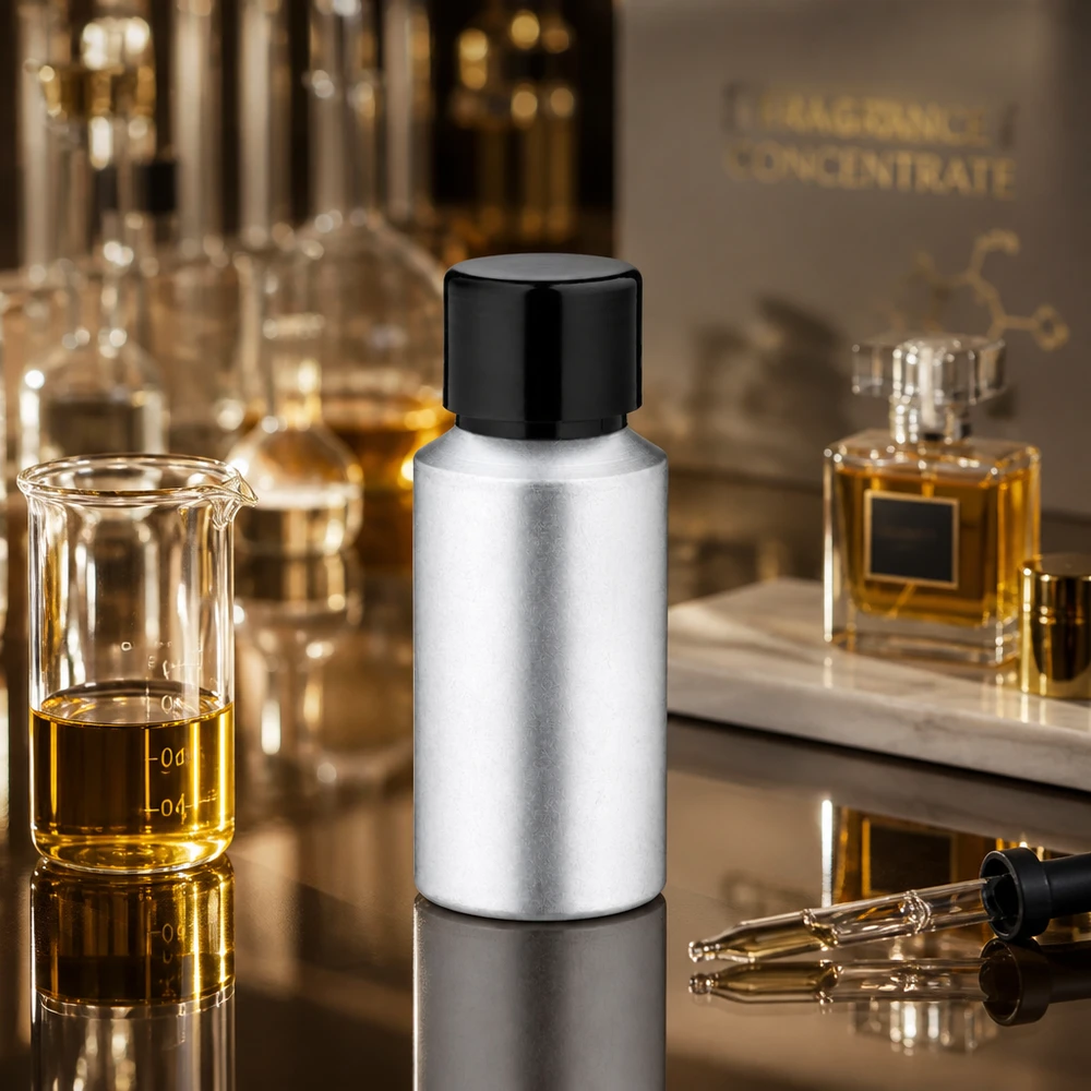 30ml gebeizte Aluflasche mit Schraubkappe Elegante 30ml Aluflasche in Silber-Optik mit schwarzer Schraubkappe für hochwertige Essenzen