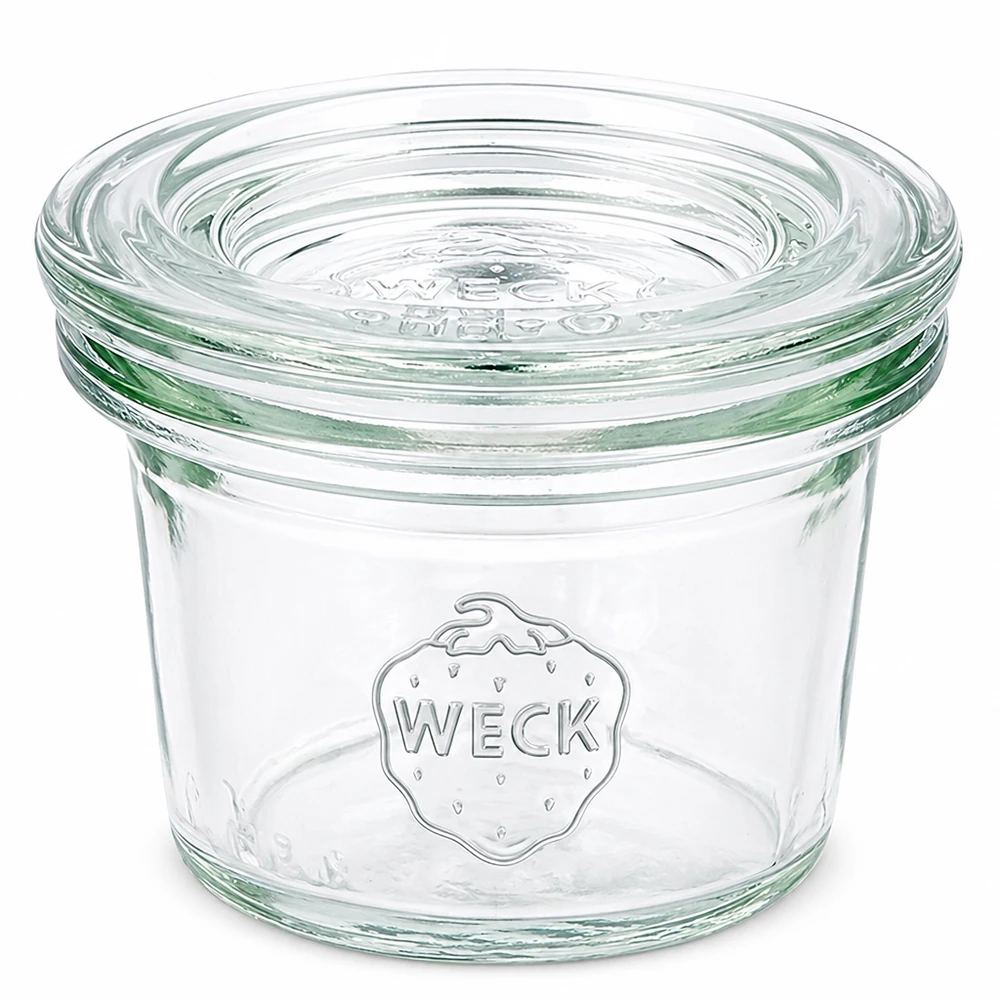 Bicchieri da 35 ml con coperchio in vetro WECK RR40 Bicchieri WECK RR40 da 35 ml con coperchio in vetro trasparente per marmellata e conserve