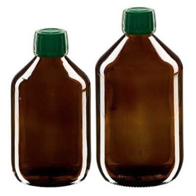 Braunglas Euro- Medizinflaschen mit grünem OV