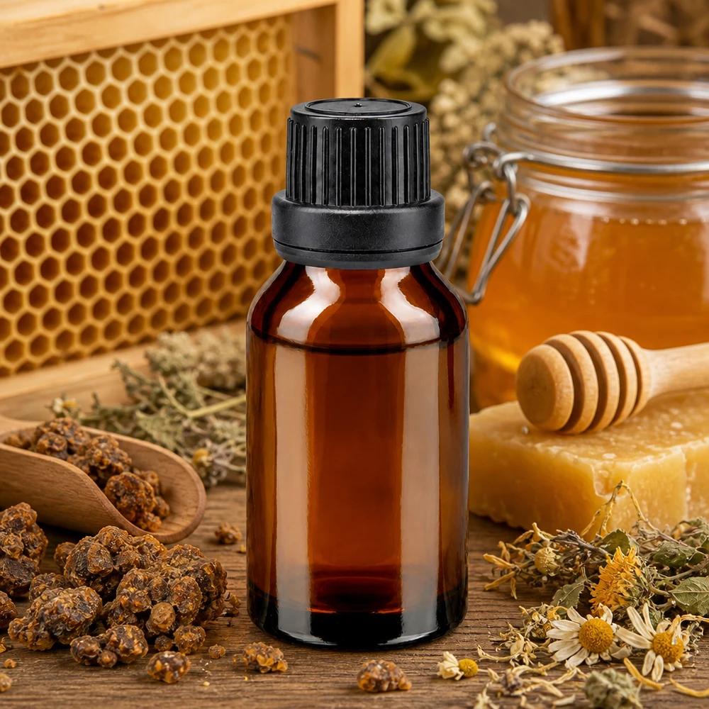 Bottiglia da farmacia marrone 15ml con tappo contagocce. Pr. 2mm nero OV Flacone di vetro marrone da 15 ml con tappo contagocce, ideale per miele, cera d'api e propoli, per prodotti naturali