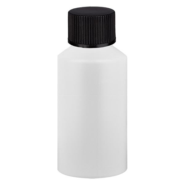Flacone farmaceutico HDPE 50ml bianco, con SV nero Flacone farmaceutico HDPE 50ml bianco, con SV nero