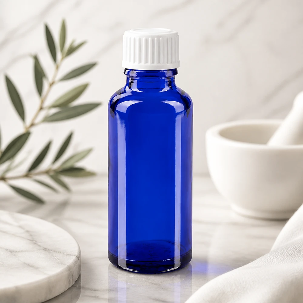 Apothekenflasche blau 30ml Schraubverschluss weiß Globuli Standard Blaue Glasflasche 30ml für ätherische Öle Tinkturen und Pharmazeutika mit Tropfverschluss