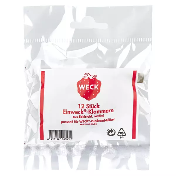 WECK Einweck-Klammern 12 Stück Edelstahl rostfrei für Rundrand-Gläser Original Produktverpackung