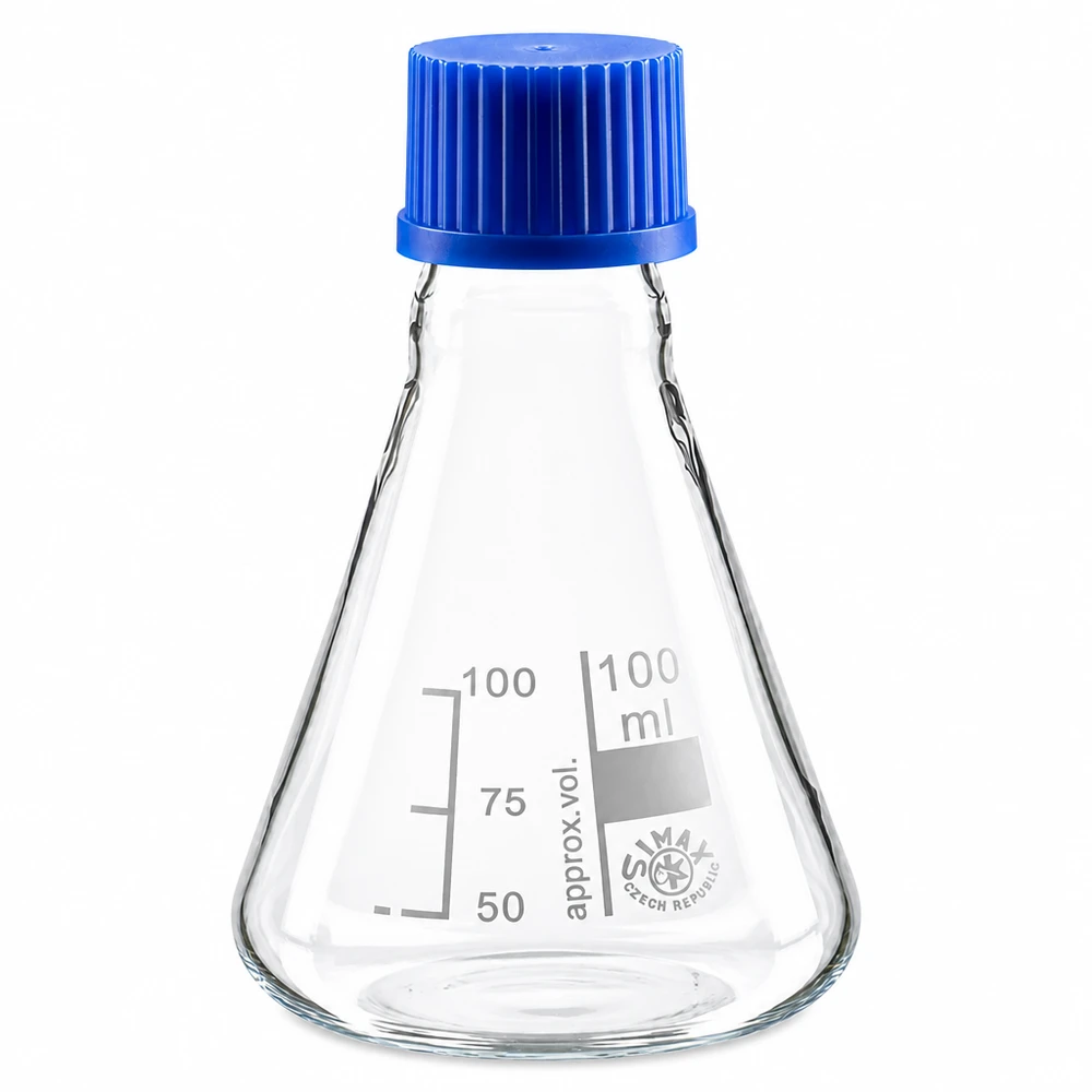 Beuta da 100 ml con tappo a vite Piccola beuta da 100 ml ideale per laboratori scolastici e di ricerca con tappo a vite