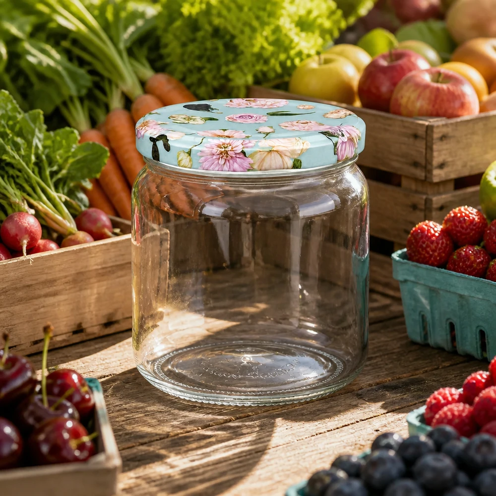 Vaso rotondo da 425 ml + coperchio BasicSeal flower mint UNiTWIST Vaso rotondo da 425 ml con coperchio BasicSeal design a forma di fiore di menta tra frutta e verdura fresca - vaso per la conservazione in cucina