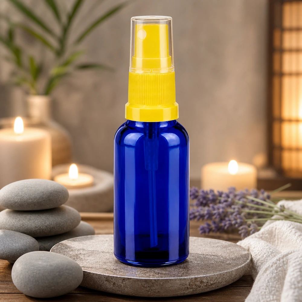 30ml Sprayflasche gelb/transparent Standardverschluss BlueLine UT18/30 Umweltfreundliche 30ml Glassprayflasche als nachhaltige Alternative zu Plastikflaschen