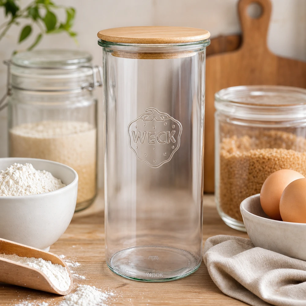 1500ml Sturzglas WECK RR100 mit Holzdeckel WECK Sturzglas 1500ml RR100 mit Holzdeckel für Mehl Getreide Backen Küchendeko skandinavischer Stil