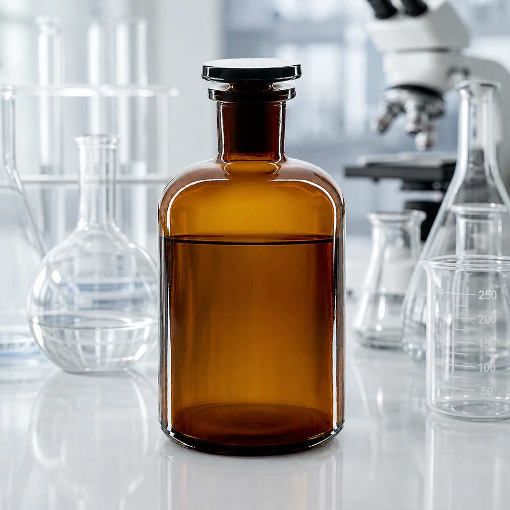 Fiaschetta con protezione dalla luce da 500 ml, marrone, a spalla arrotondata, a collo stretto, con tappo in vetro, per uso di laboratorio