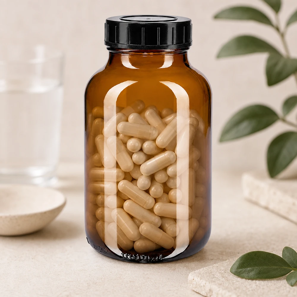 Bottiglia grande a collo largo da 1000 ml in vetro ambrato protetto dai raggi UV con tappo a vite sicuro