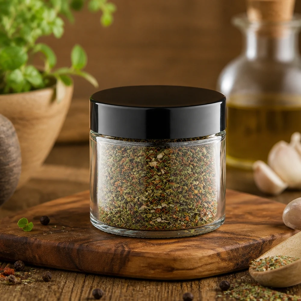 Idea per le spezie: barattolo in vetro trasparente da 30 ml con tappo a vite Vasetto in vetro riutilizzabile da 30 ml con erbe aromatiche italiane essiccate e coperchio a vite opaco