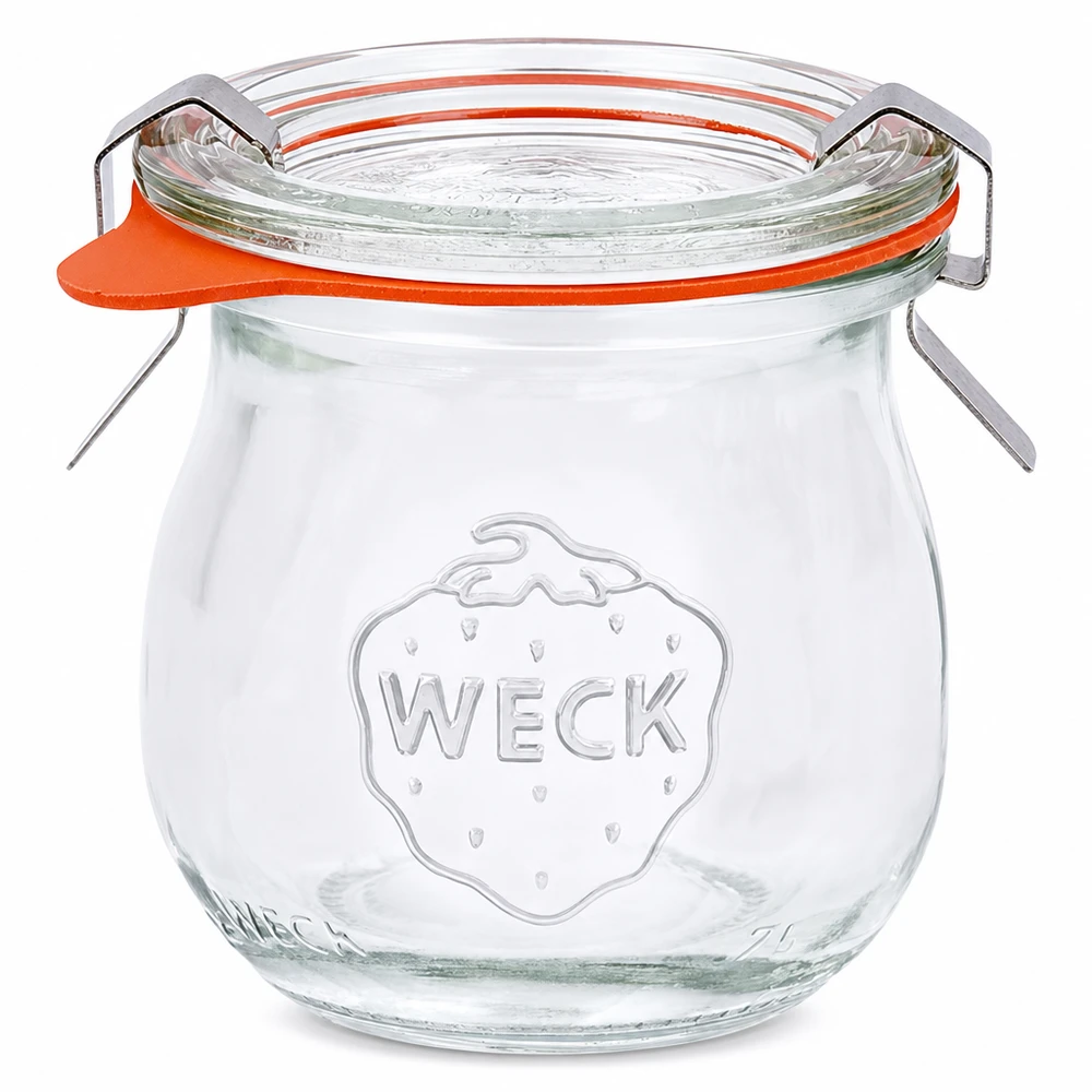 Barattolo a tulipano da 75 ml completo WECK RR40 WECK vaso a tulipano 75ml RR40 con coperchio in vetro e anello in gomma arancione Vaso per conserve e conservazione
