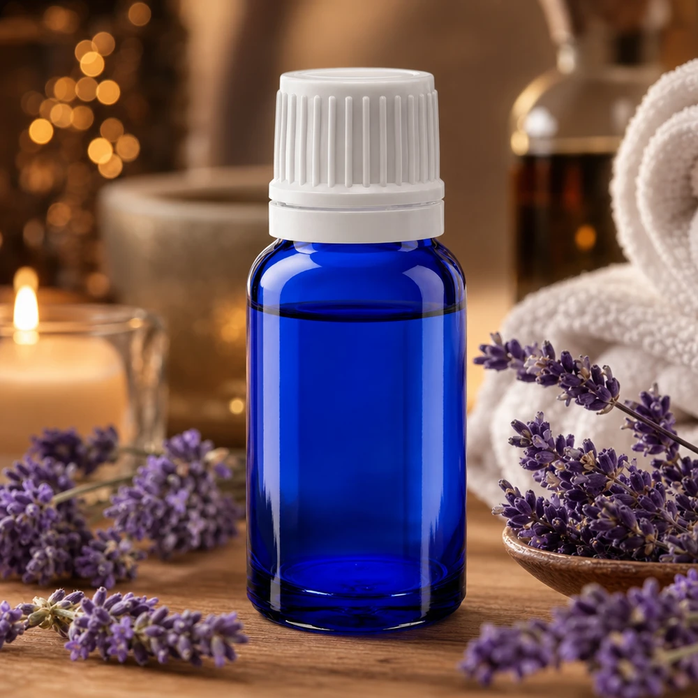 Apothekenflasche blau 10ml Schraubverschluss weiß Originalitätsverschluss Blickdichte blaue 10ml Glasflasche mit weißem Schraubdeckel zum Schutz lichtempfindlicher Öle