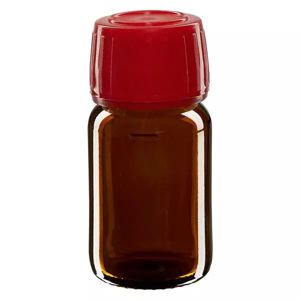 30ml Medizinflasche braun, Verschluss rot mit Originalitätsring ApoGlas