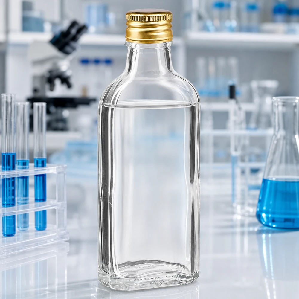 Hochwertige 100ml Flasche aus Klarglas mit goldenem Aluminiumverschluss PP22 Laborqualität