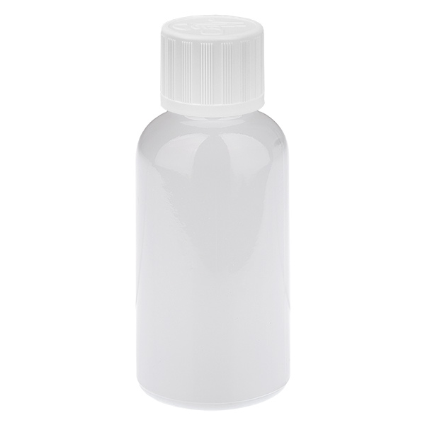 Flacone contagocce da 30 ml, tappo standard bianco da 1,2 mm con chiusura di sicurezza per bambini WhiteLine UT18/30 Flacone contagocce da 30 ml, tappo standard bianco da 1,2 mm con chiusura di sicurezza per bambini WhiteLine UT18/30