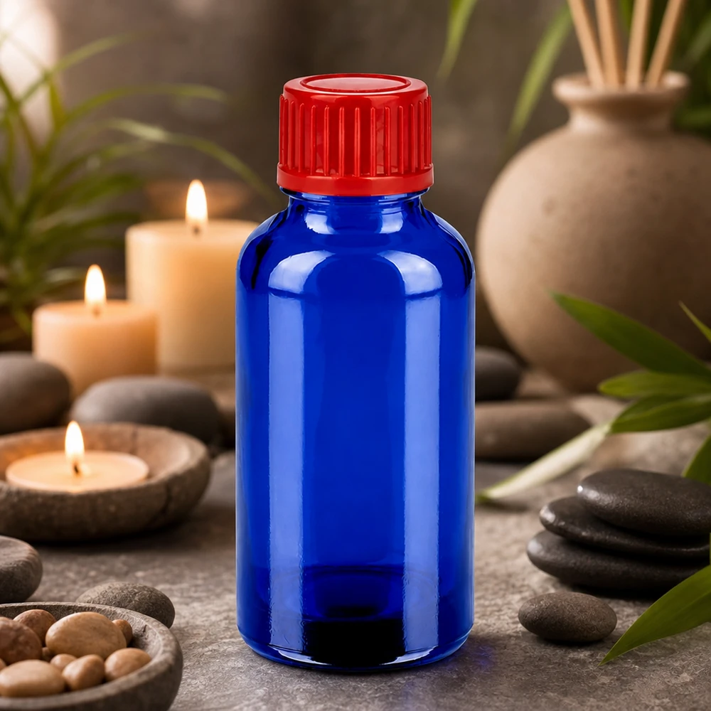 Flacone in vetro riutilizzabile da 30 ml con design ergonomico e tappo a tenuta stagna