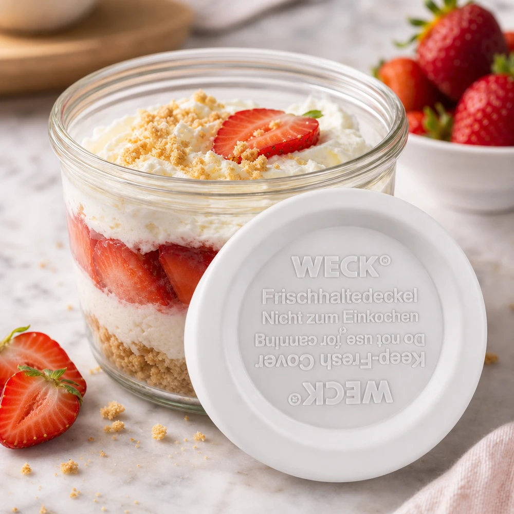 Coperchio WECK/REX Keep Fresh RR40 WECK RR40 coperchio keep-fresh con dessert alla fragola in barattolo - perfetto per dolci e dessert a strati