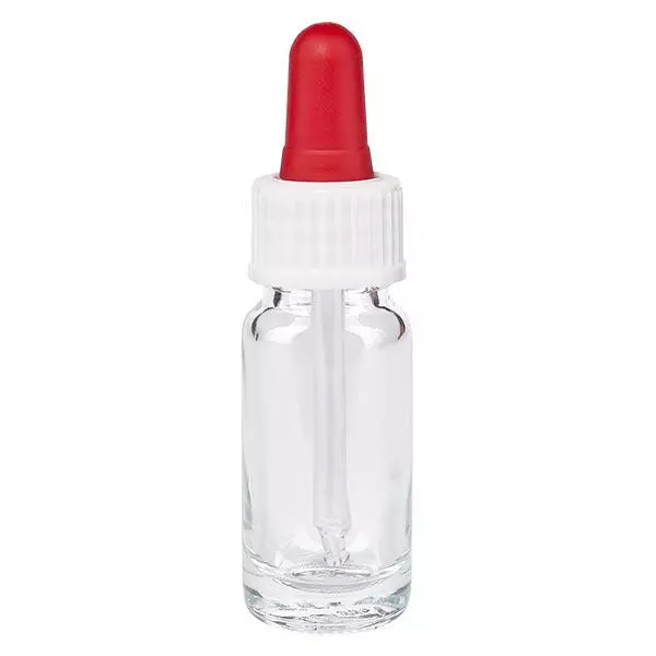 Apothekenflasche klar 10ml Pipette weiß/rot Standard