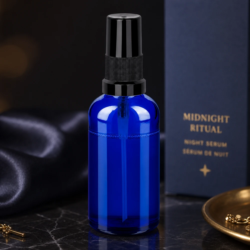 Versatile flacone spray in vetro da 50 ml in blu con getto uniforme per cosmetici fai da te