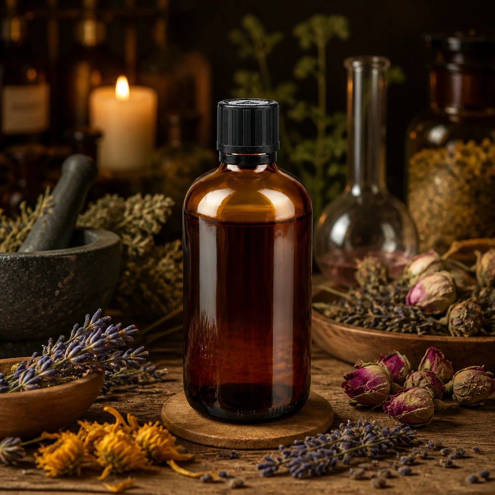 Apothekenflasche braun 100ml Tropfer Premium 1mm schwarz Kindersicherung Blindenwarnsymbol Originalitätsverschluss Professionelle 100ml Apothekerflasche in Braunglas mit kindersicherem Verschluss für Aromatherapie