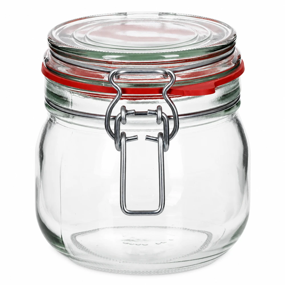 Bocal de conservation de 634 ml, type G, avec bouchon à clip UN.. Durchsichtiges Vorratsglas 634ml mit UN-Kennzeichnung und Bügelverschluss