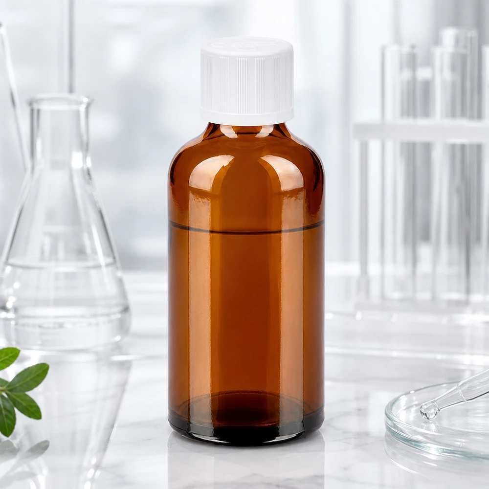 Flacon 50ml 11mm SV w. STD KiSi BrownLine UT18/50 Flacon pharmaceutique de 50 ml en verre teinté avec bouchon SV à l'épreuve des enfants