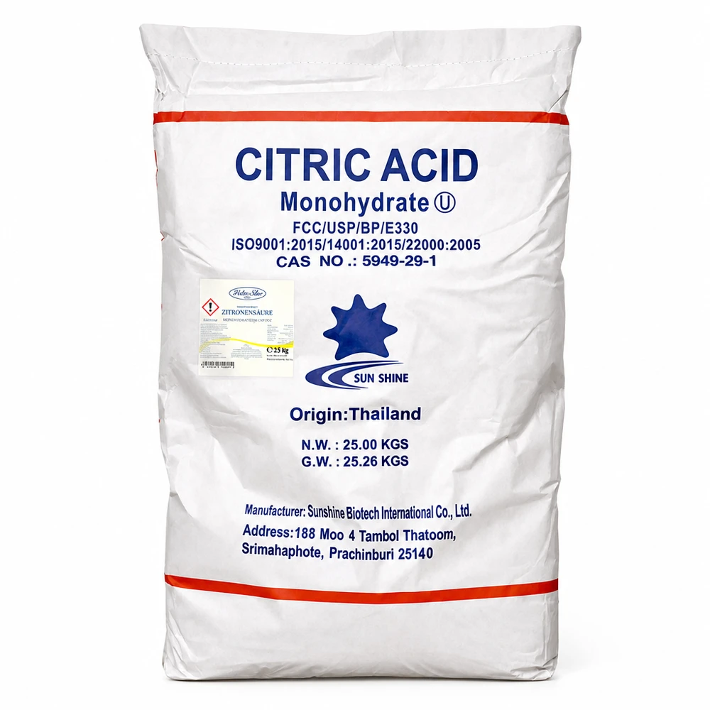25kg Acido citrico, E330, grado alimentare 25 kg di acido citrico monoidrato E330 in sacchi industriali bianchi per la produzione alimentare
