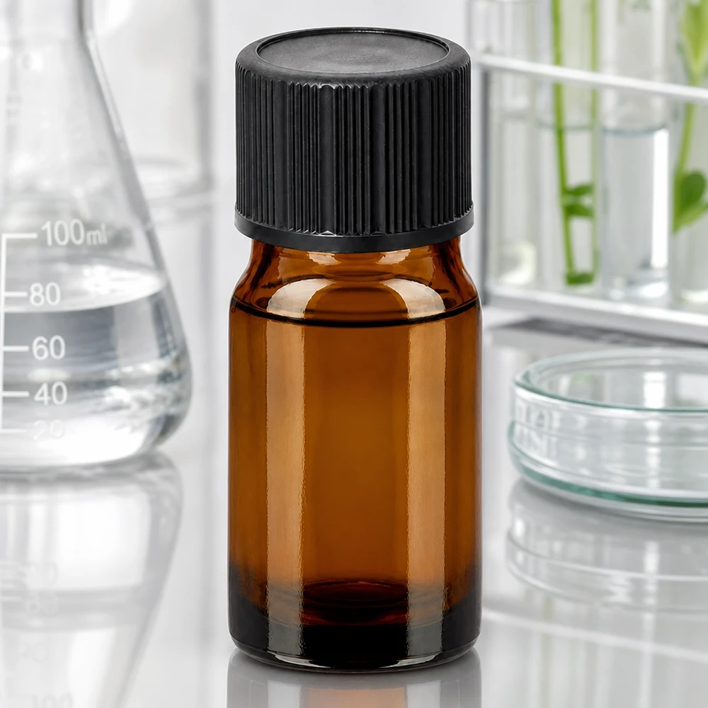 Bottiglia da farmacia compatta da 5 ml in vetro ambrato per uso professionale in laboratorio e in studio