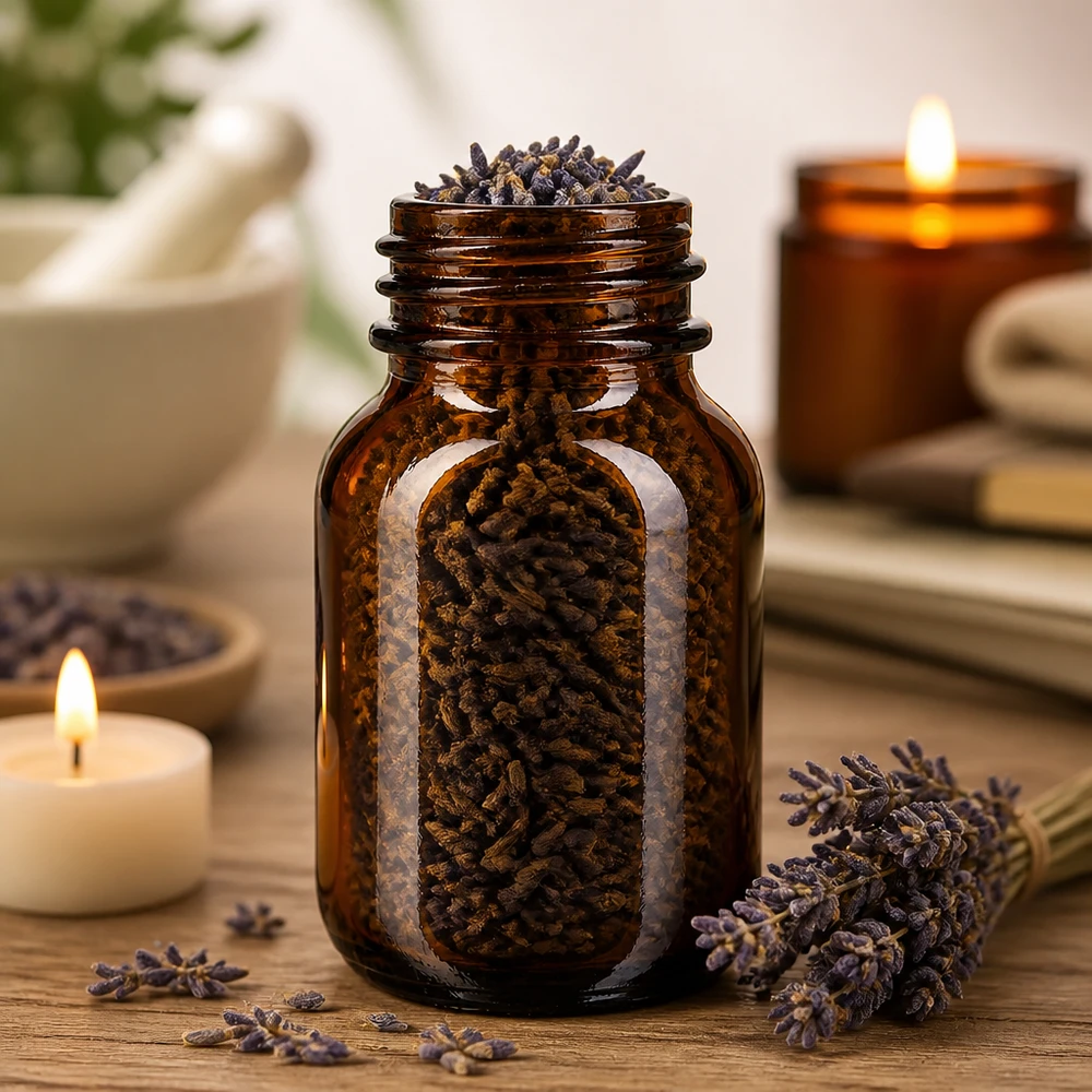 Bottiglia a collo largo da 50 ml in vetro ambrato con protezione UV per sostanze ed erbe sensibili alla luce