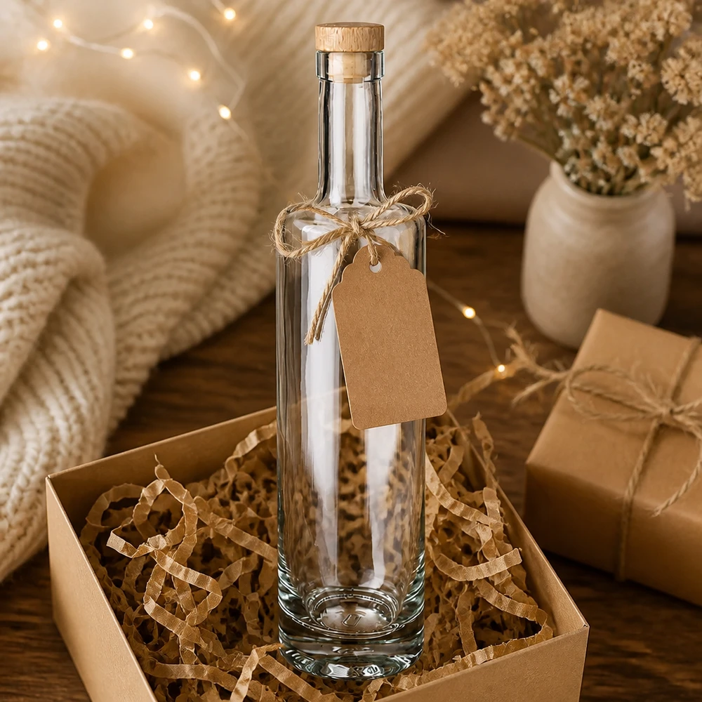 500ml bottiglia di vetro Lina confezione regalo con carta kraft scatola ciondolo luci bianche calde fata decorazione