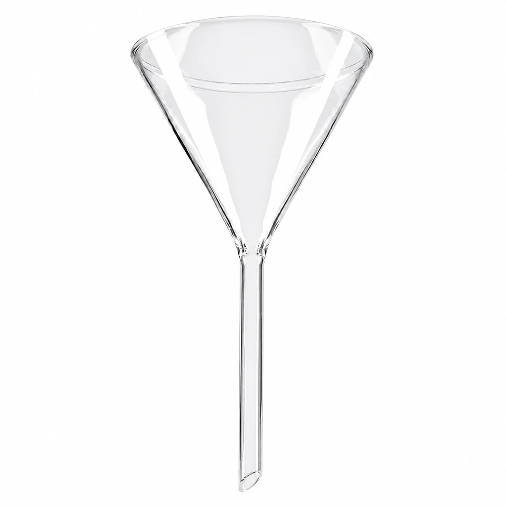 Imbuto in vetro borosilicato di 85 mm di diametro con angolo di 60 gradi per uso di laboratorio