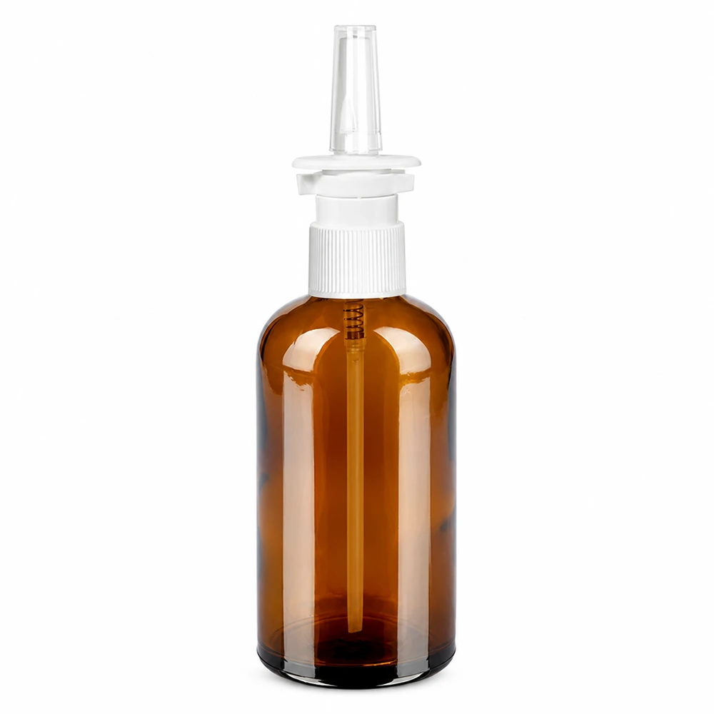 Flacone spray nasale compatto da 100 ml in vetro ambrato per i viaggi e gli spostamenti