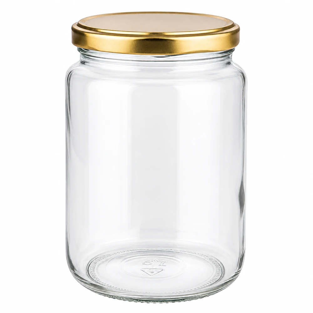 Barattolo rotondo da 795 ml con coperchio BasicSeal UNiTWIST dorato - vaso da conserva vuoto in vetro trasparente per la conservazione