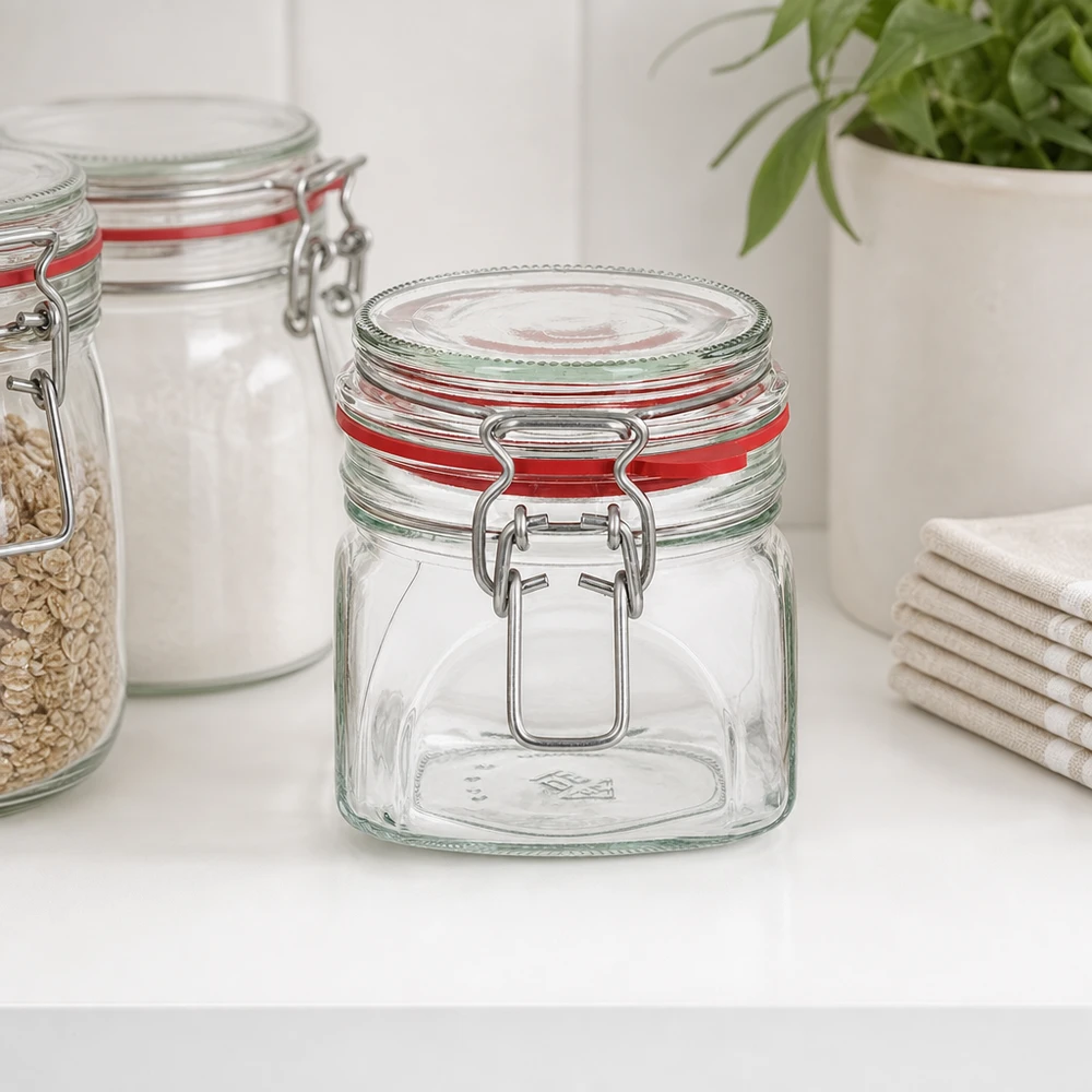 Bocal de conservation de 370 ml, type G, avec bouchon à clip UN.. Vielseitiges 370ml Glasgefäß mit Schnappverschluss für Trockenvorräte und Konserven
