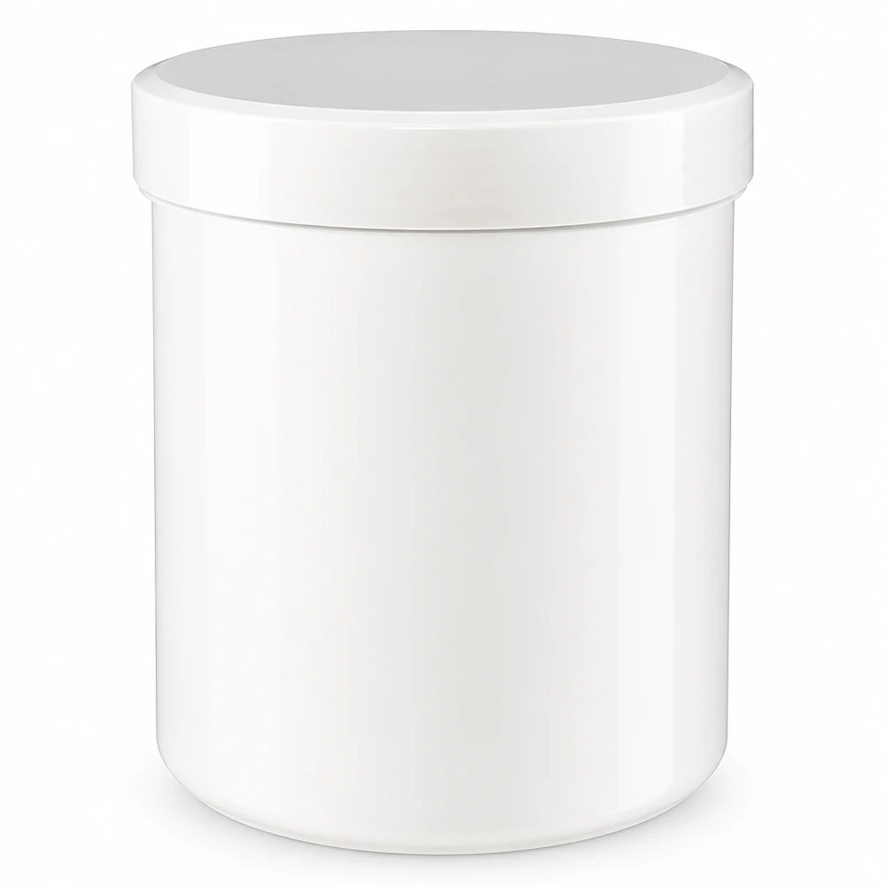 Pot à onguent blanc 500 g avec couvercle blanc (PP) Pot à large goulot de 500 g en plastique PP blanc avec couvercle à vis, pour pommades, crèmes et pâtes