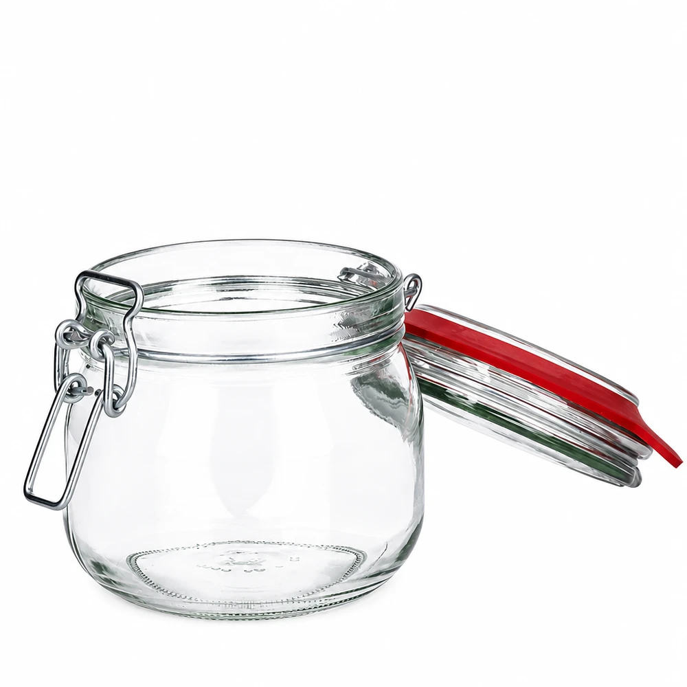 Barattolo da 634 ml, tipo G, con chiusura a clip UN.. Einweckglas 634ml mit traditionellem Bügelverschluss aus robustem Klarglas