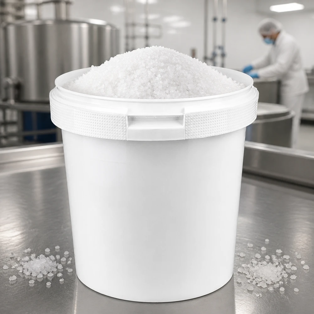 Eimer 2.5L aus weißem Kunststoff Polypropylen ohne Deckel Kompakter weißer 2,5L Behälter aus Polypropylen ohne Deckel für Schüttgut und Granulat