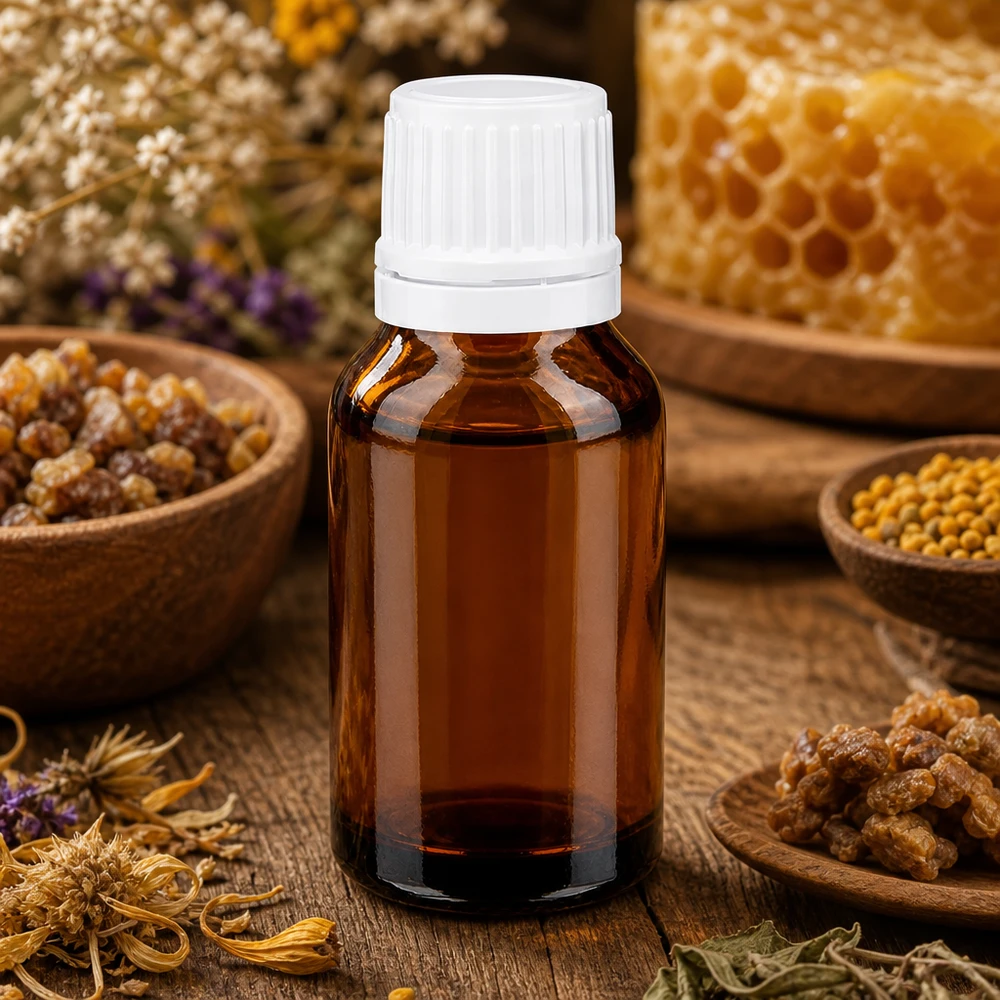 Apothekenflasche braun 15ml Schraubverschluss weiß Originalitätsverschluss UV-Schutz Braunglasflasche 15ml mit weißem OV-Verschluss für Heilkräuterextrakte
