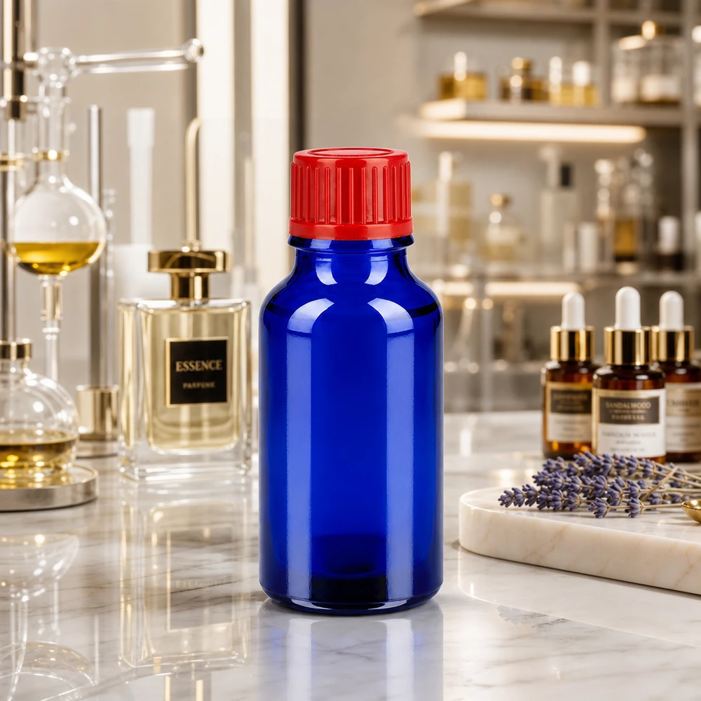 20ml Flasche 11mm Schraubverschluss rot Standard BlueLine UT18/20 20ml Violettglas-Flasche mit rotem Originalitätsverschluss zum Schutz vor Lichteinwirkung