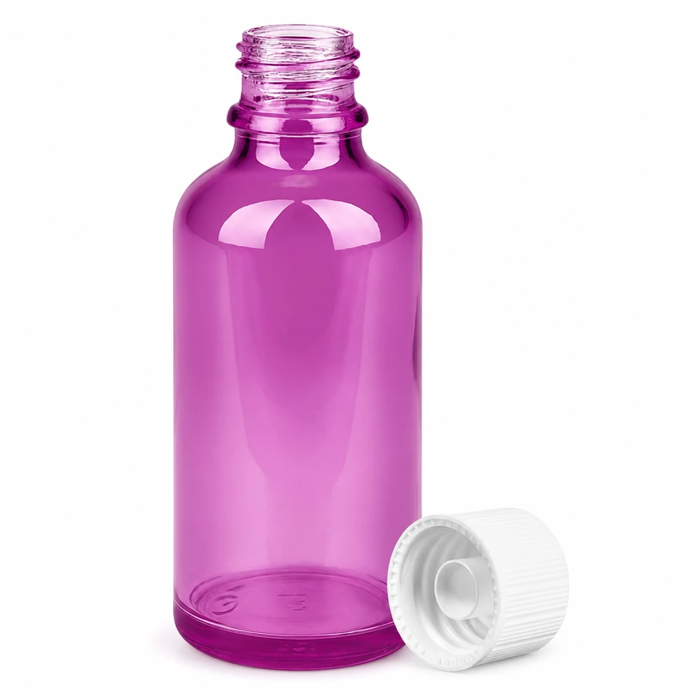 Flacone da 50ml con tappo a vite 11mm bianco standard PurpleLine UT18/50 Pratica bottiglia in vetro viola da 5cl con tappo a vite per aromaterapia e cosmesi naturale