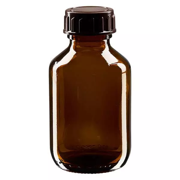 Bottiglia per medicinali da 100ml marrone, con tappo marrone ApoGlas