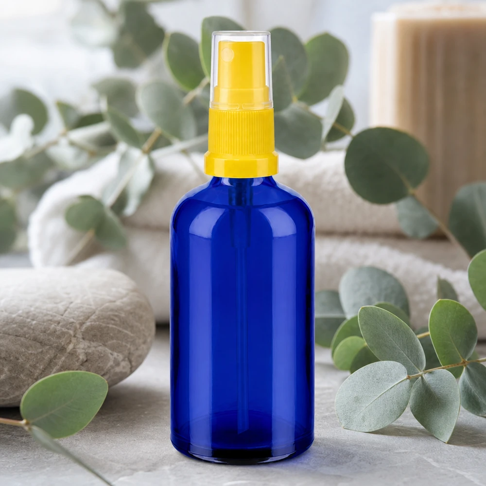 100ml Sprayflasche gelb/transparent Standardverschluss BlueLine UT18/100 Hochwertige 100ml BlueLine Sprayflasche mit optimaler Sprühleistung für Hautpflege-Produkte