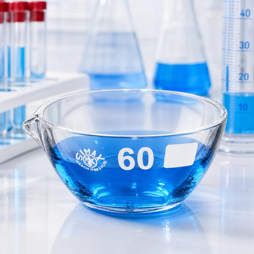 Piatto di evaporazione piccolo 45ml in borosilicato ø60mm con beccuccio per microanalisi in laboratorio