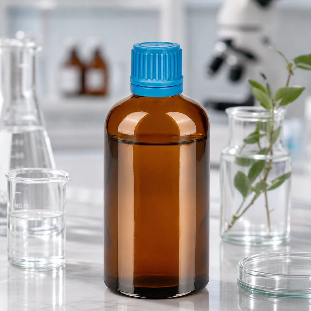 100ml Flasche 11mm Schraubverschluss blau Originalitätsverschluss BrownLine UT18/100 Chemikalienresistente 100ml Braunglasflasche mit ergonomischem Design für einfache Handhabung