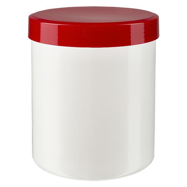Vasetto per unguenti 150g bianco con coperchio a vite rosso (PP) Vasetto per unguenti 150g bianco con coperchio a vite rosso (PP)