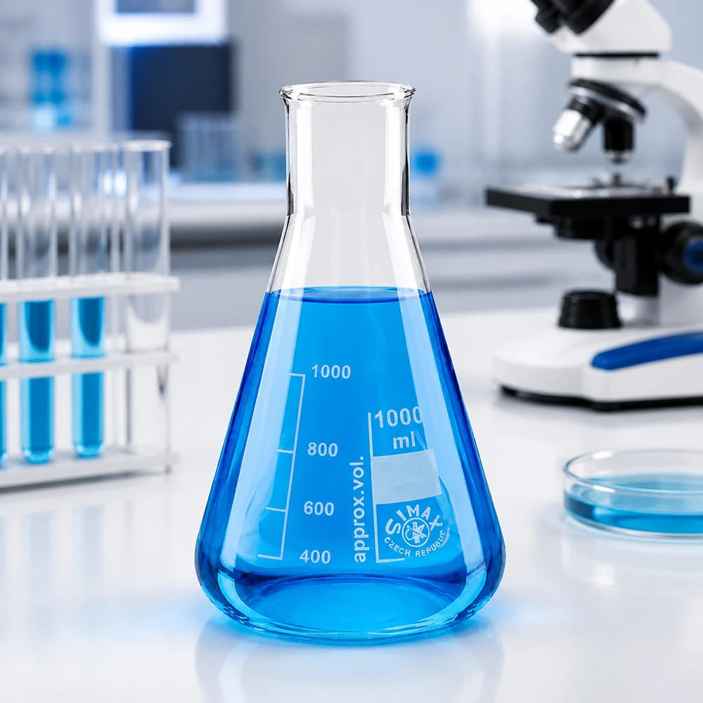 Matraccio volumetrico da 200 ml a collo largo con scala graduata ideale per volumetria e titolazioni