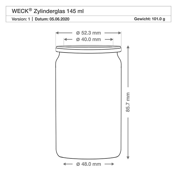 145ml Zylinderglas komplett WECK RR40